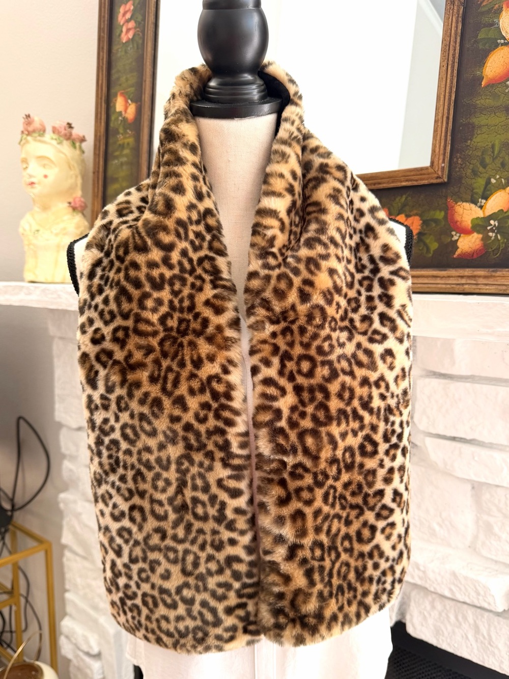 Ben Berger Luxury Collection Leopard Faux Fur Stole Wrap 48”